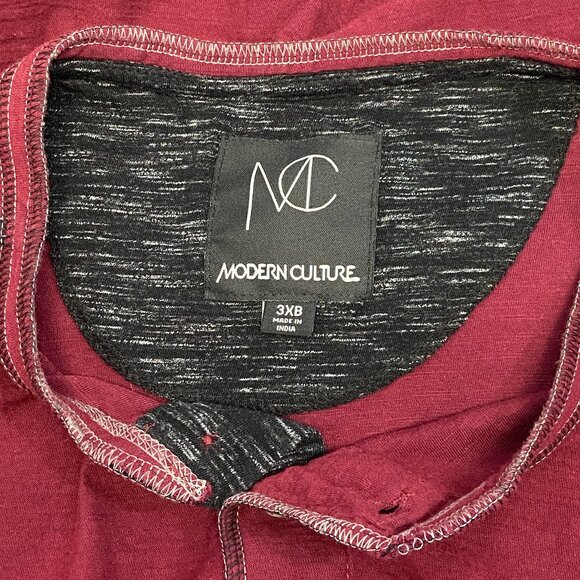 Modern Culture Burgundy Grey Marled 3 Button Short Tab Sleeve Henley Shirt 3XB - Picture 11 of 13